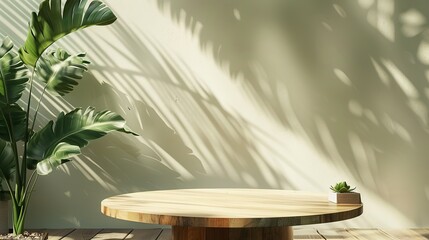 Modern Teak Wood Podium with Tropical Tree for Exclusive Product Display