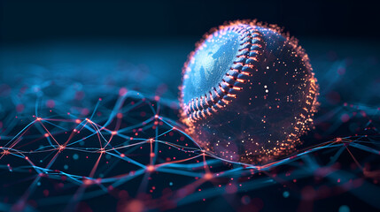 futuristic baseball in glossy material with analytics hud details isolated on black background. generative ai - obrazy, fototapety, plakaty
