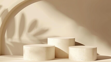 Dual-level Cream Matte Podiums in Arch Sunlight for Product Showcasing