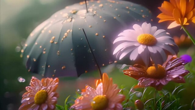 flowers and umbrellas Footage 4k