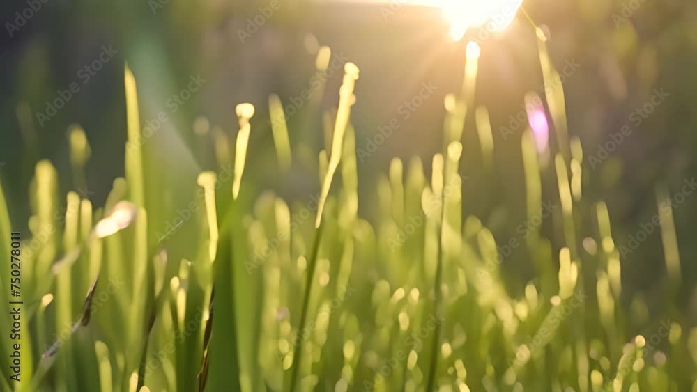 Poster close up of grass with sun in background generative ai