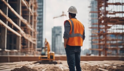 view of man with construction scene image background