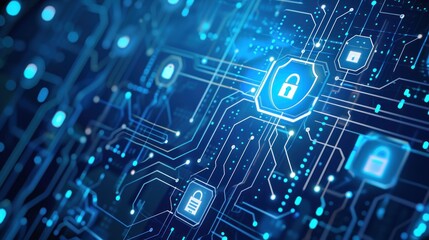 Safety concept, Padlock on circuit board digital background, cyber security, security concept