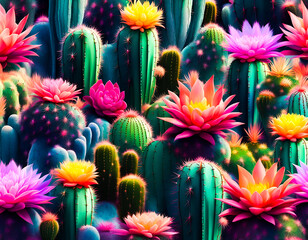 Colorful cacti and succulents. Edited AI generated image  - 750279461