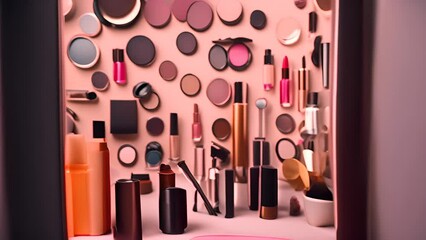 Display of Various Cosmetics and Makeup Products Generative AI