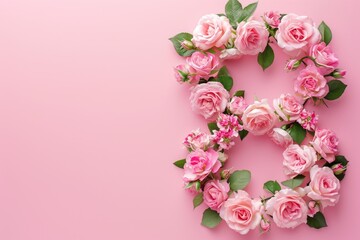 A floral arrangement shaped like the number 8, symbolizing International Women's Day