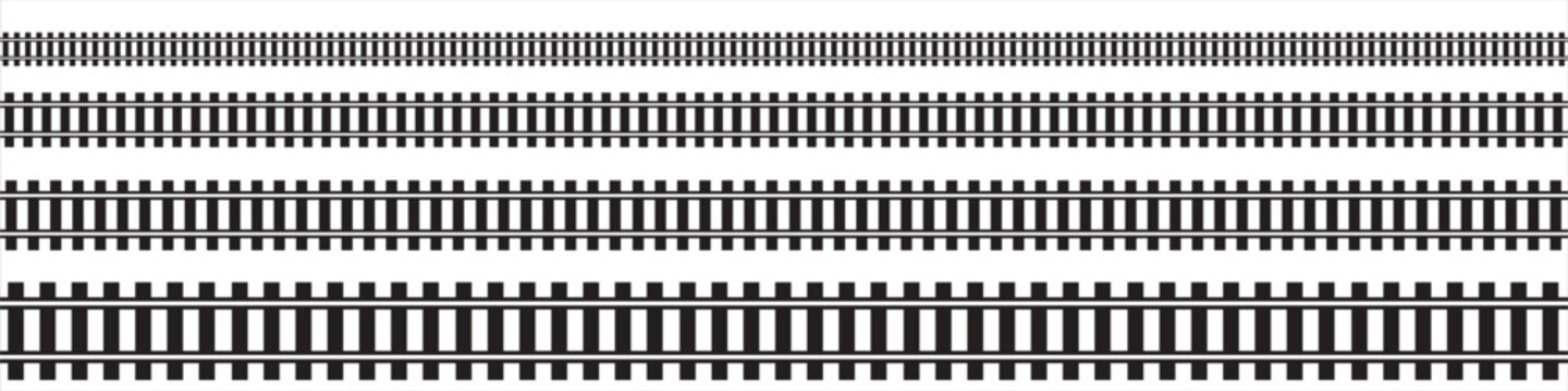 Railway Line, Rails Symbol, Train Tracks Sign, Railroad Pictogram, Railway Track Silhouette.  Editable vector illustration.