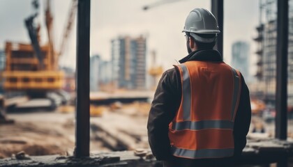 Fototapeta premium view of man with construction scene image background