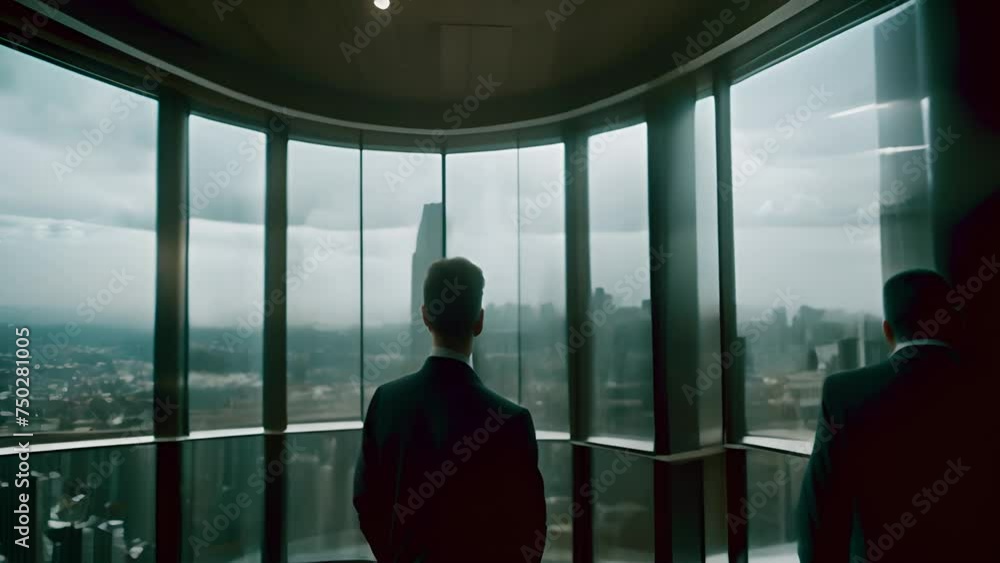 Poster two men standing in front of a large window generative ai