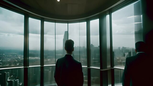 Two Men Standing in Front of a Large Window Generative AI