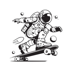 astronout cartoon on a skateboard