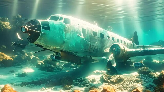 underwater plane wreck Footage 4k