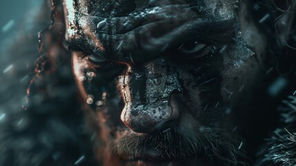The intense stare of this berserker strikes fear into the hearts of his enemies as he prepares to strike. - obrazy, fototapety, plakaty