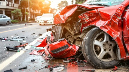 Fototapeta premium High speed suv car crash, collision between two vehicles on roadway, dangerous automotive accident.
