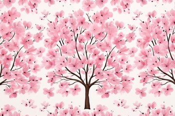 Fototapeta premium Captivating watercolor of a cherry blossom tree with delicate pink flowers and falling petals on a serene white backdrop. Ideal for elegant spring or nature-inspired designs.