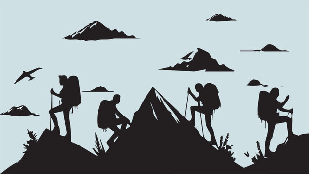 set of silhouettes of mountains