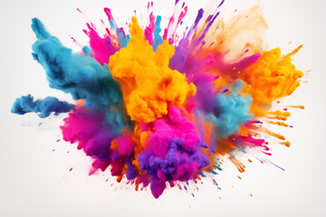 Explosion of vibrant Holi powdered colors for Indian Holi festival. Celebration of colors and joy, blasts and sprinkles of colored powder