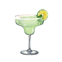 Watercolor illustration of a Margarita cocktail . isolated.
Colorful watercolor hand-painted illustration of an alcoholic beverage in a martini glass