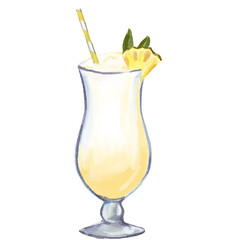 Watercolor illustration of a pina colada cocktail.  isolated.
Colorful watercolor hand-painted illustration of a pina colada garnished with a pinaapple - obrazy, fototapety, plakaty