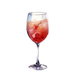 Watercolor illustration of a glass of sangria. isolated