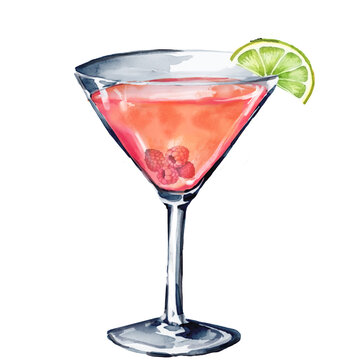 Watercolor illustration of a pink fruity Martini . isolated.
colorful watercolor hand-painted illustration of an alcoholic beverage in a martini glass