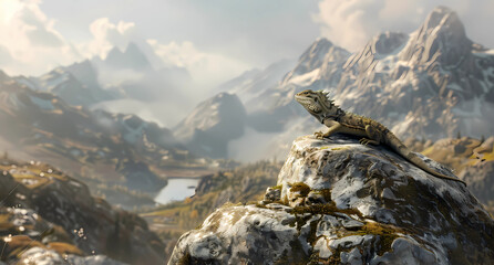 a lizard is sitting a top a rock