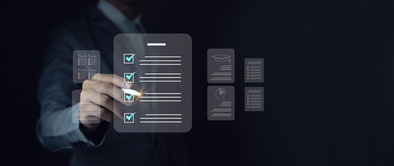 Efficient document management Business woman doing online exercises Educational concepts, internet...