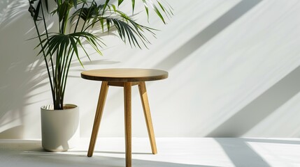 Sleek Nordic Round Side Table with Serene Plant Shadows for Product Highlights