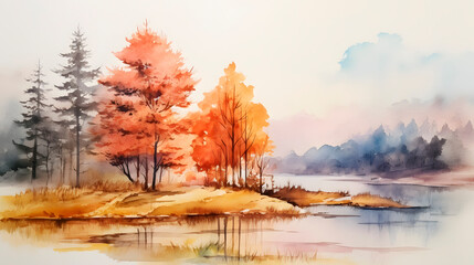 a beautiful natural landscape made in watercolor - obrazy, fototapety, plakaty