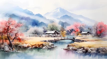 Fotobehang a beautiful natural landscape made in watercolor © Gomez