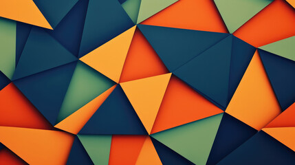 Fototapeta premium Geometric abstract background with overlapping triangles in orange, dark blue and lime green