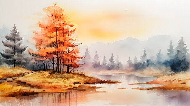 a beautiful natural landscape made in watercolor