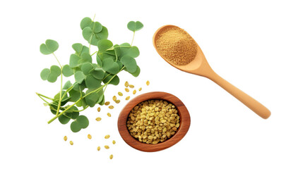 spice fenugreek Trigonella foenum, Isolated on transparent PNG background, Generative ai