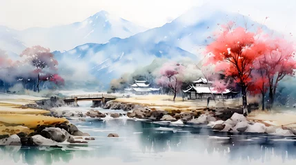 Zelfklevend Fotobehang a beautiful natural landscape made in watercolor © Gomez
