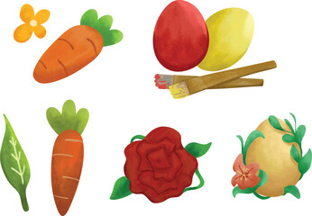 cute vector watercolor crayon illustration style clip art set collection of various vegetables and fruits for easter day