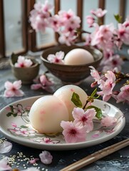 Cherry Blossoms and Desserts in Japanese-style Table Setting