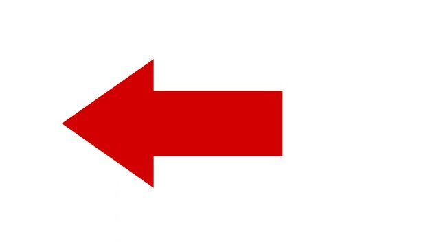 Animated arrow pointing left. Red left arrow on white screen