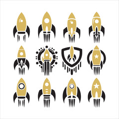 set of icons rocket for web design