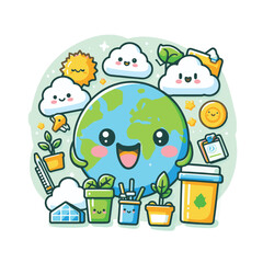 character of a earth with a bottle of water