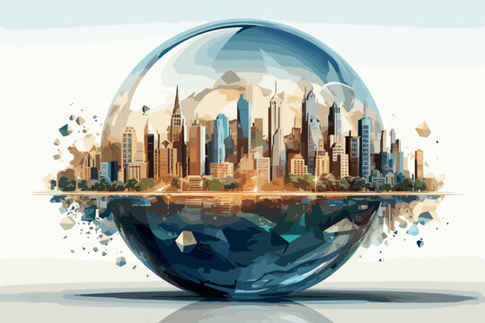 City in half earth on blue sky background. Elements of this image furnished by NASA