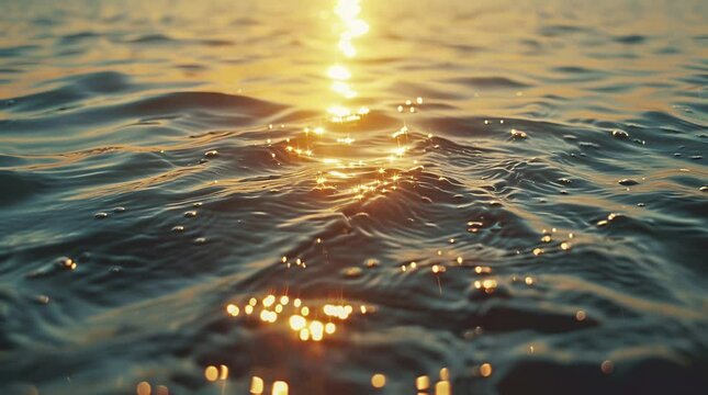 Golden Sunrise Reflecting on Dynamic Sea Water Surface Seamless looping 4k time-lapse virtual video animation background. Generated AI