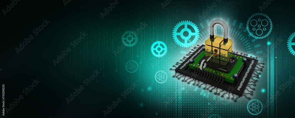 Aufkleber 3d rendering lock protected microchips