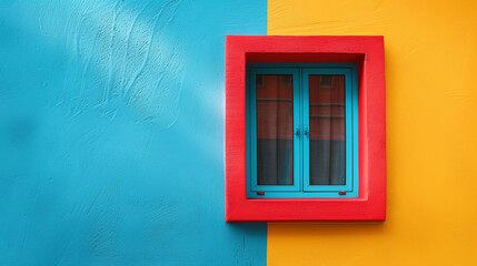 Colorful windows frame the negative space.