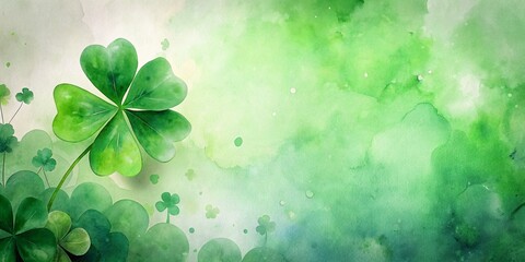 Watercolor green clover leaf, St Patrick Day background - obrazy, fototapety, plakaty