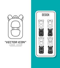 Vector icon template. Black and white school bag icon design. Stock vector template.