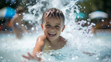 Fototapeta na wymiar A joyful child splashing in water, capturing the essence of playful summer days. AI Generative.