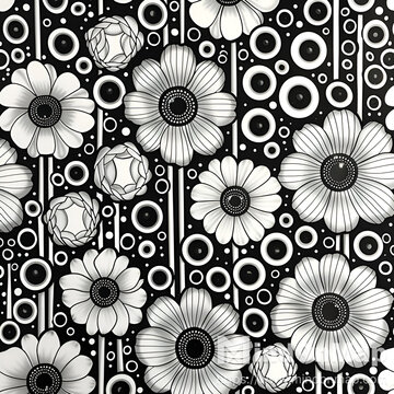 **pattern line art,illustration ,flower ,circle, no background ,geometric , black and white , splash effects-- tile --s 1000 --style raw** - Image 