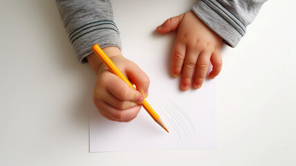 A toddler's hands grasping a pencil, a moment of learning and creativity spurred by AI Generative.