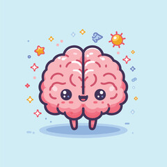 cute brain cartoon vector illustration