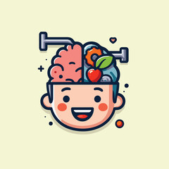 cute brain cartoon vector illustration